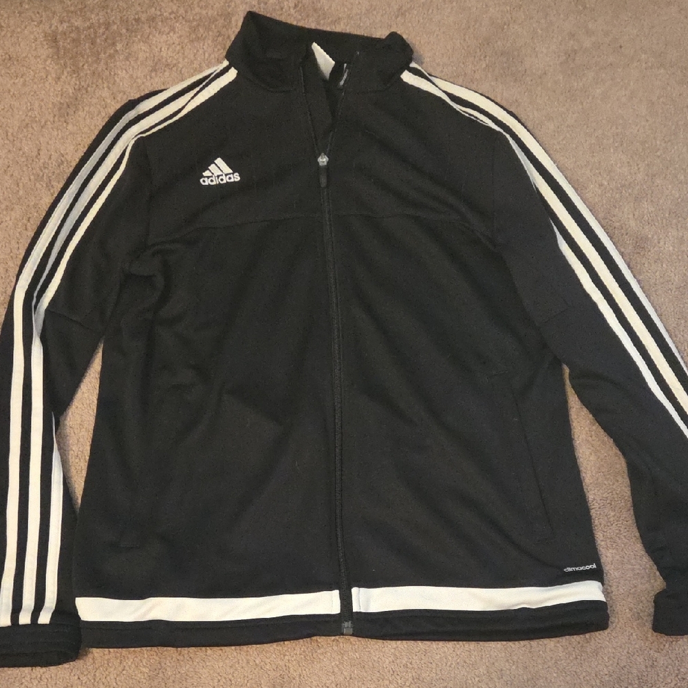 Adidas Women's Black Windbreaker with White Stripes